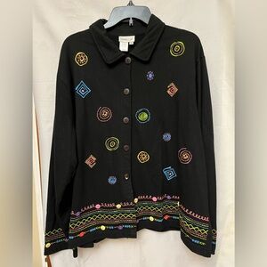 Coldwater Creek Embroidered Black Button-Up Jacket  Size 3X